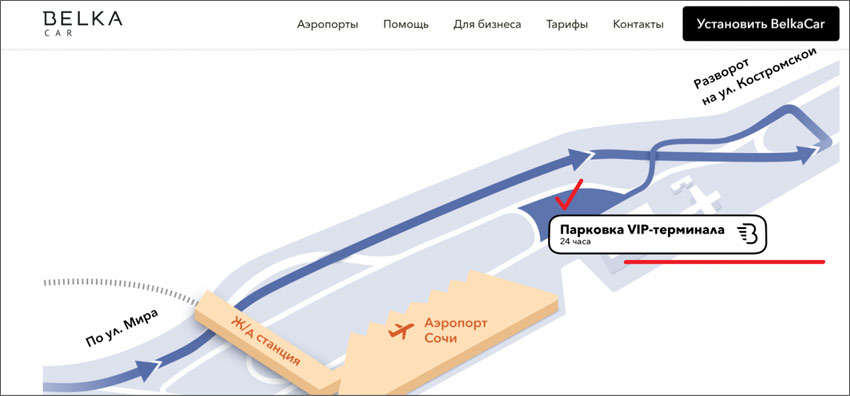 Схема расположения парковки BelkaCar в Аэропорту